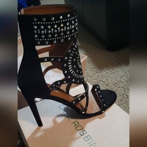 Cape Robbin Black and Silver Heels with Elegant Cutout Design